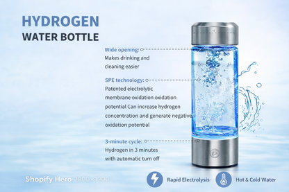 HydroGlow™ Hydrogen-Rich Water Generator Bottle – 420ml Portable Glass Wellness Cup