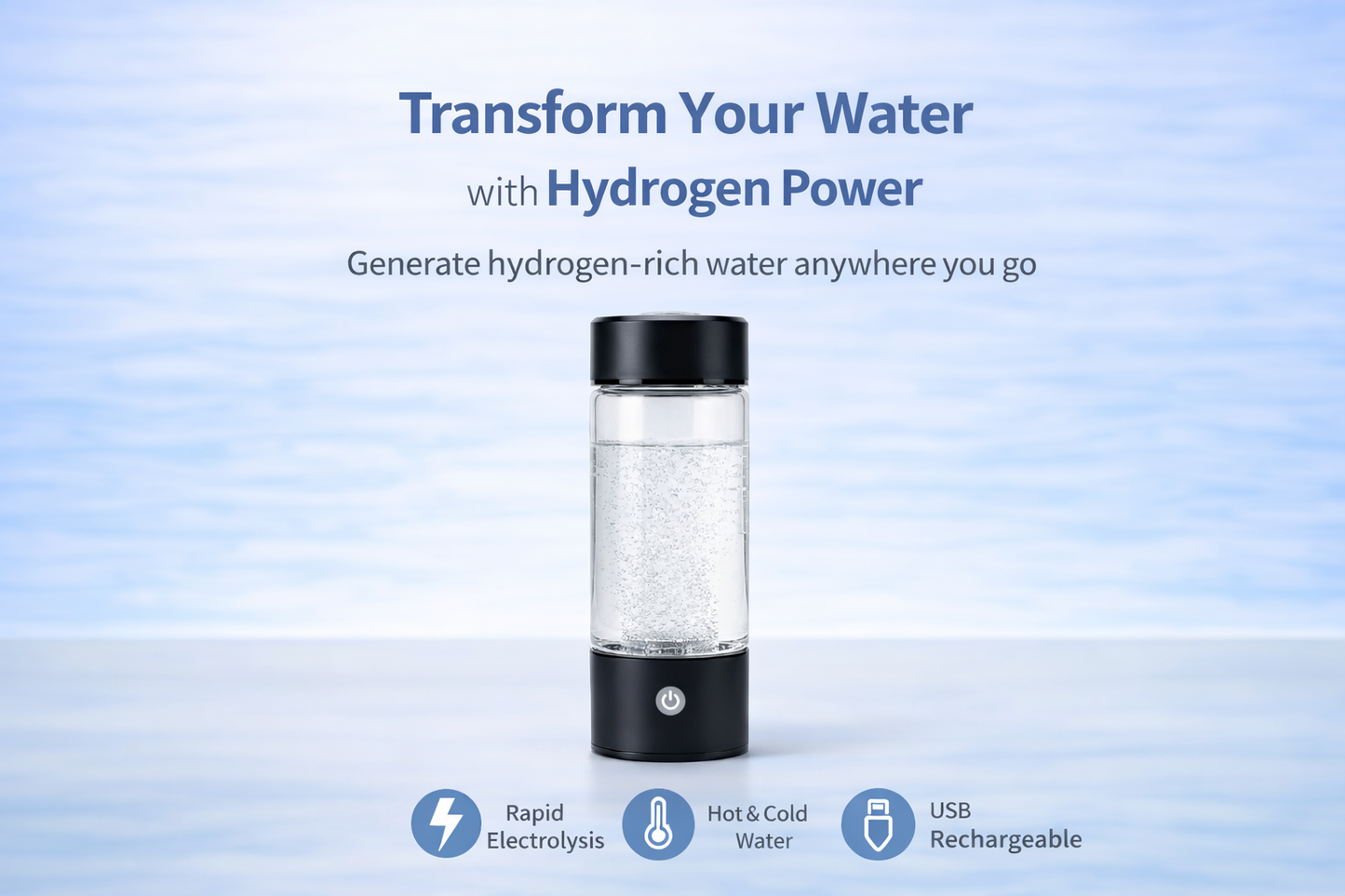 HydroGlow™ Hydrogen-Rich Water Generator Bottle – 420ml Portable Glass Wellness Cup