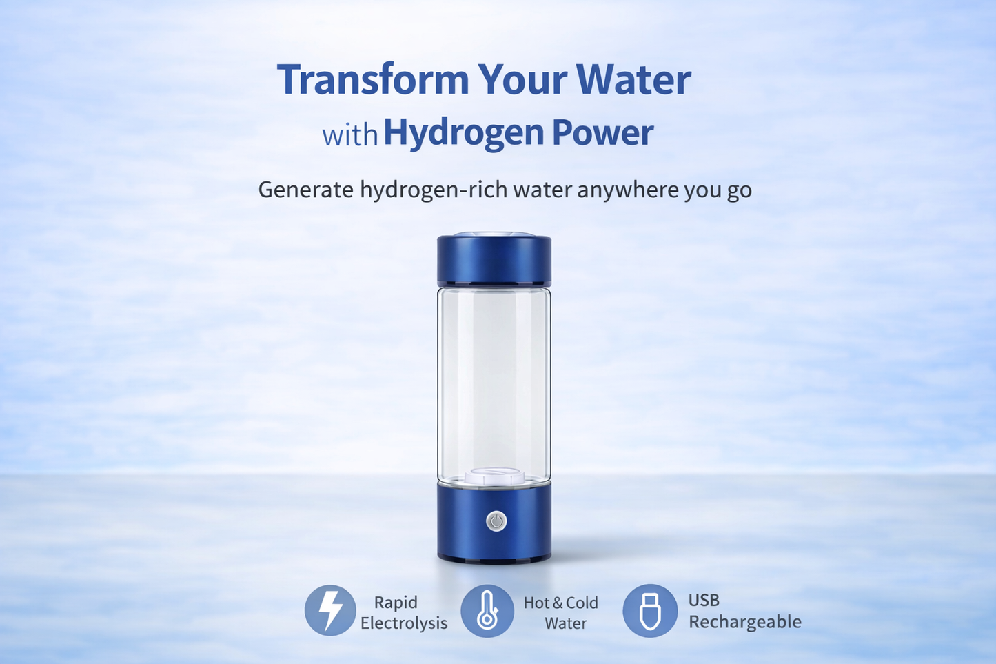 HydroGlow™ Hydrogen-Rich Water Generator Bottle – 420ml Portable Glass Wellness Cup