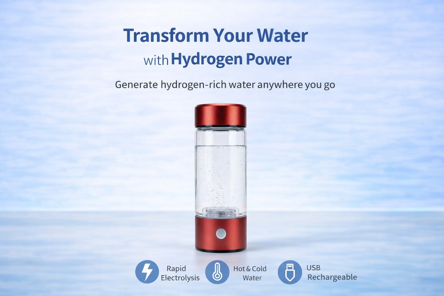 HydroGlow™ Hydrogen-Rich Water Generator Bottle – 420ml Portable Glass Wellness Cup